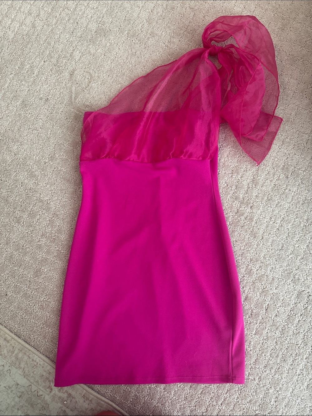 American Threads Fuchsia One-Shoulder Mini Dress